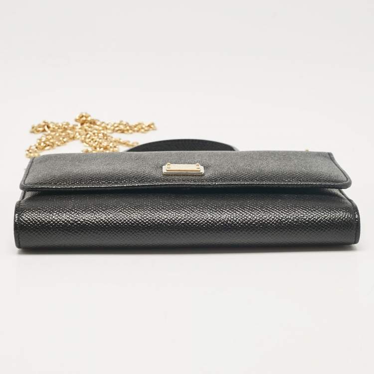Pre Owned Dolce & Gabbana Black Leather Miss Sicily Von Wallet on Chain