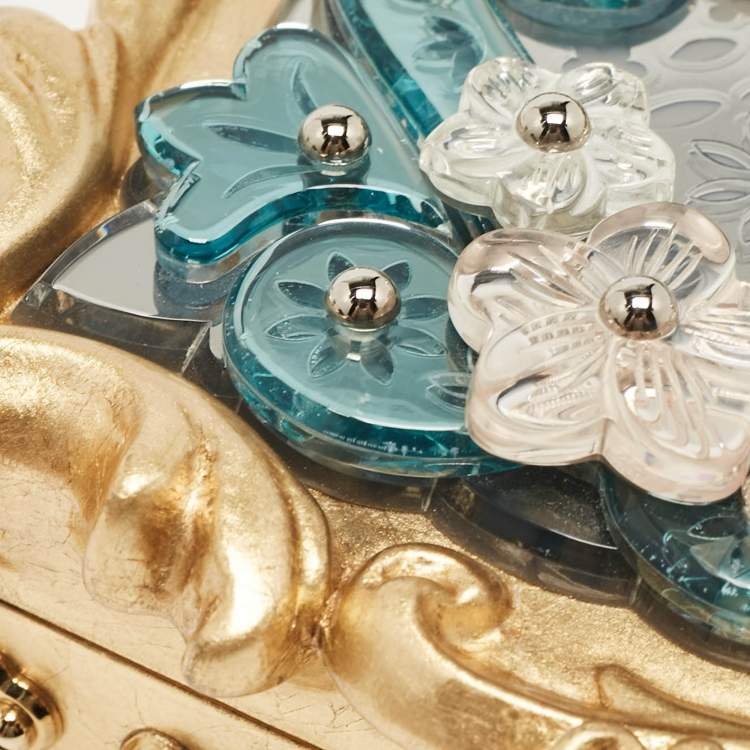 Pre Owned Dolce & Gabbana Gold  Acrylic Mirrored Baroque Dolce Box Bag