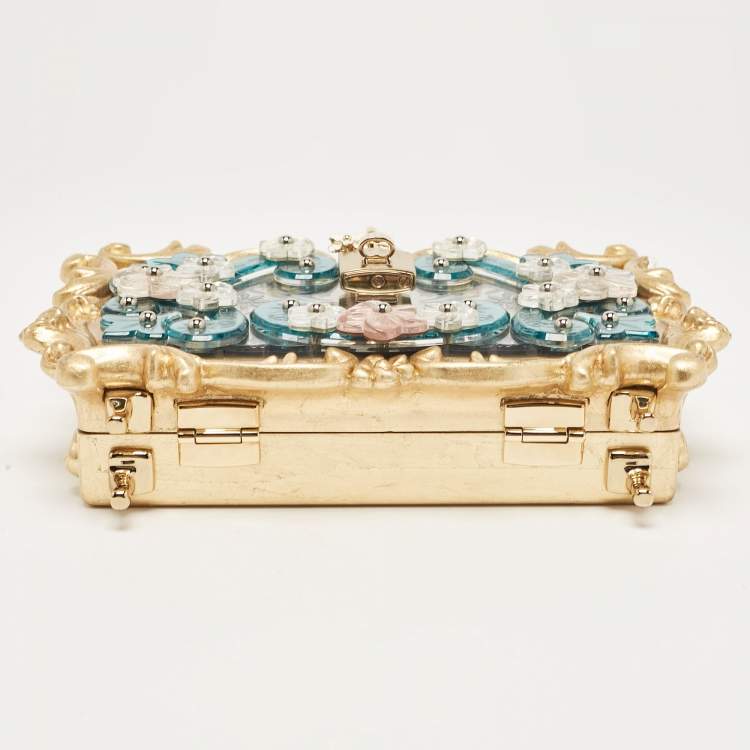 Pre Owned Dolce & Gabbana Gold  Acrylic Mirrored Baroque Dolce Box Bag