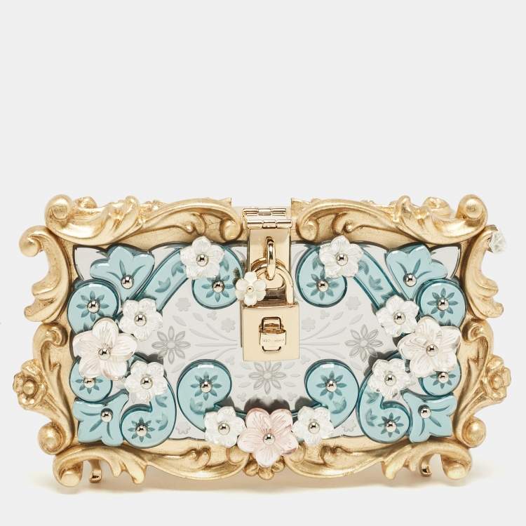 Pre Owned Dolce & Gabbana Gold  Acrylic Mirrored Baroque Dolce Box Bag