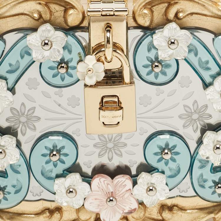 Pre Owned Dolce & Gabbana Gold  Acrylic Mirrored Baroque Dolce Box Bag