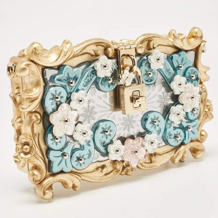 Pre Owned Dolce & Gabbana Gold  Acrylic Mirrored Baroque Dolce Box Bag