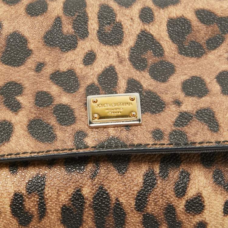 Pre Owned Dolce & Gabbana Black/Brown Leopard Print Coated Canvas and Leather Mini Miss Sicily Bag