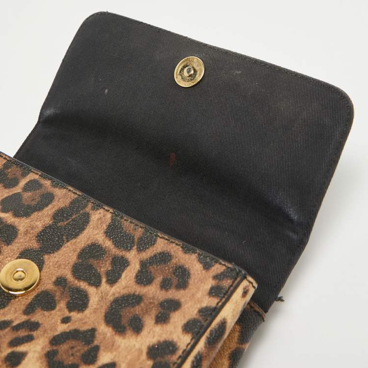 Pre Owned Dolce & Gabbana Black/Brown Leopard Print Coated Canvas and Leather Mini Miss Sicily Bag