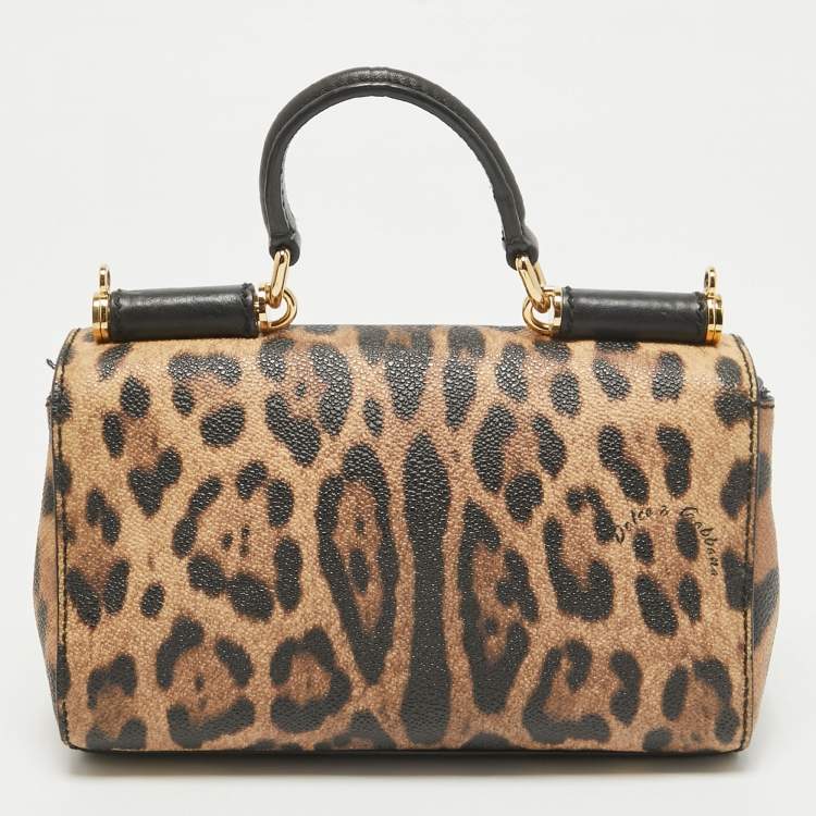 Pre Owned Dolce & Gabbana Black/Brown Leopard Print Coated Canvas and Leather Mini Miss Sicily Bag