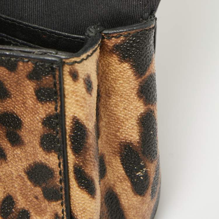 Pre Owned Dolce & Gabbana Black/Brown Leopard Print Coated Canvas and Leather Mini Miss Sicily Bag