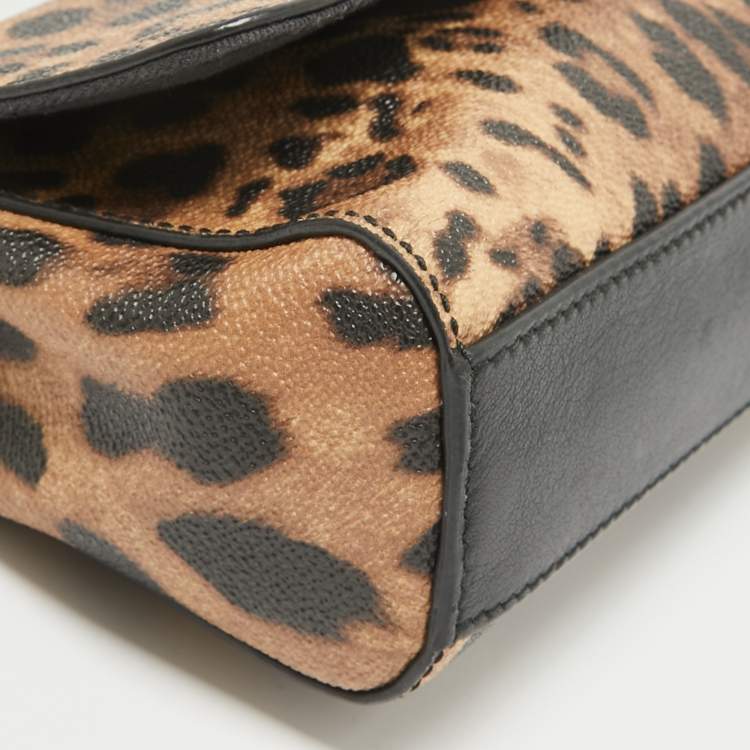 Pre Owned Dolce & Gabbana Black/Brown Leopard Print Coated Canvas and Leather Mini Miss Sicily Bag