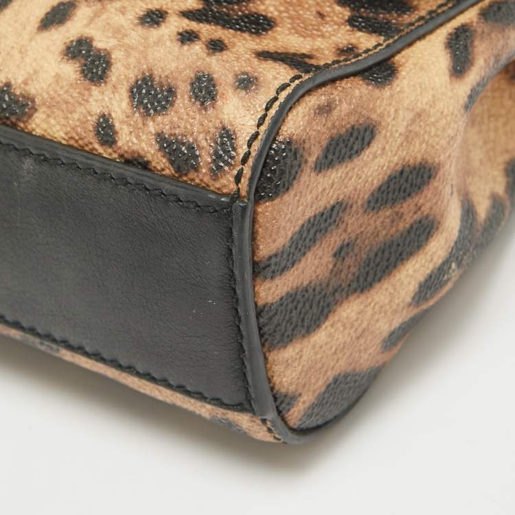 Pre Owned Dolce & Gabbana Black/Brown Leopard Print Coated Canvas and Leather Mini Miss Sicily Bag