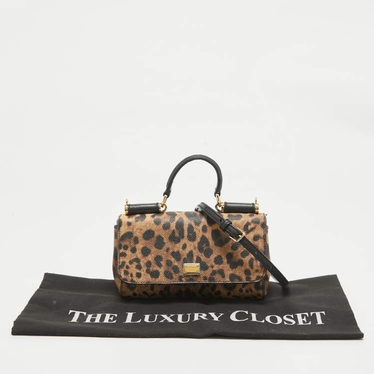 Pre Owned Dolce & Gabbana Black/Brown Leopard Print Coated Canvas and Leather Mini Miss Sicily Bag