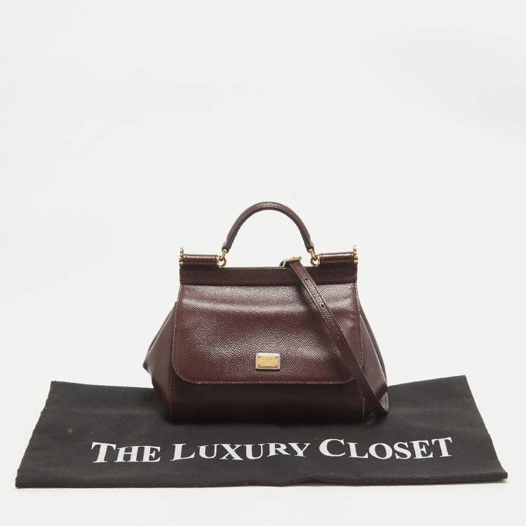 Pre Owned Dolce & Gabbana Burgundy Leather Mini Miss Sicily Top Handle Bag
