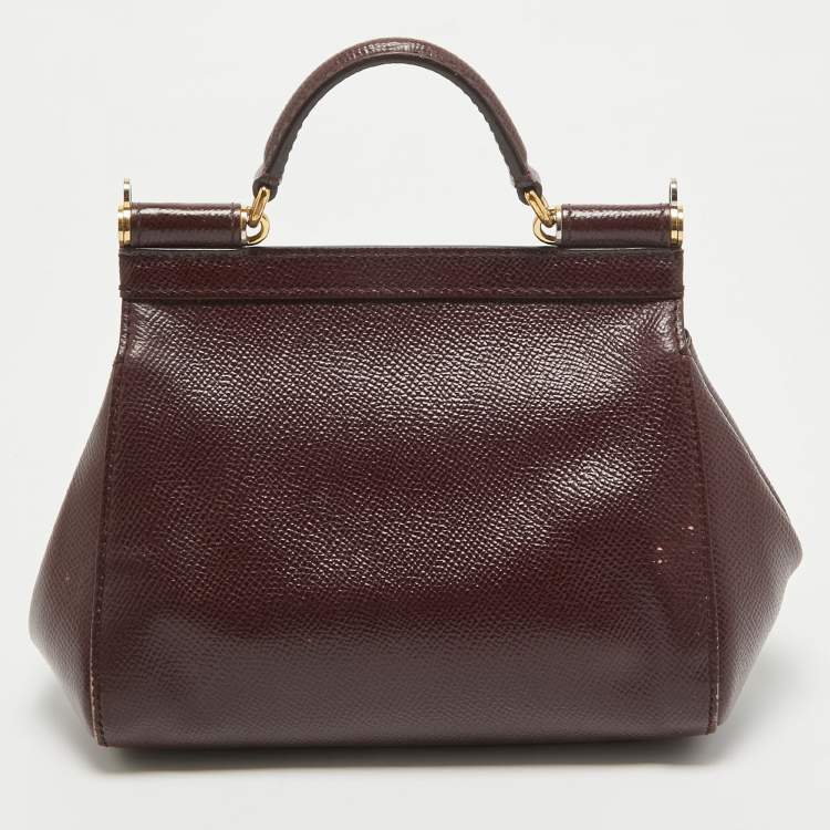 Pre Owned Dolce & Gabbana Burgundy Leather Mini Miss Sicily Top Handle Bag