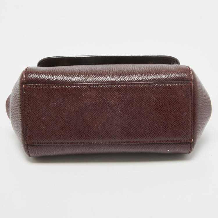 Pre Owned Dolce & Gabbana Burgundy Leather Mini Miss Sicily Top Handle Bag