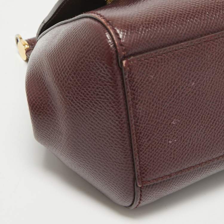 Pre Owned Dolce & Gabbana Burgundy Leather Mini Miss Sicily Top Handle Bag