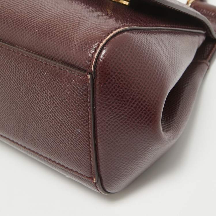 Pre Owned Dolce & Gabbana Burgundy Leather Mini Miss Sicily Top Handle Bag
