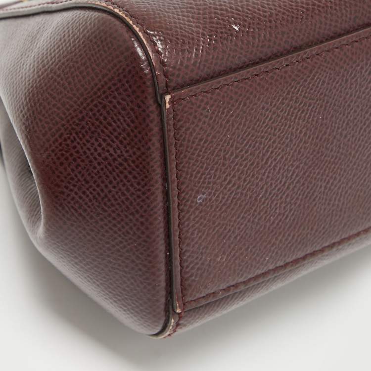 Pre Owned Dolce & Gabbana Burgundy Leather Mini Miss Sicily Top Handle Bag