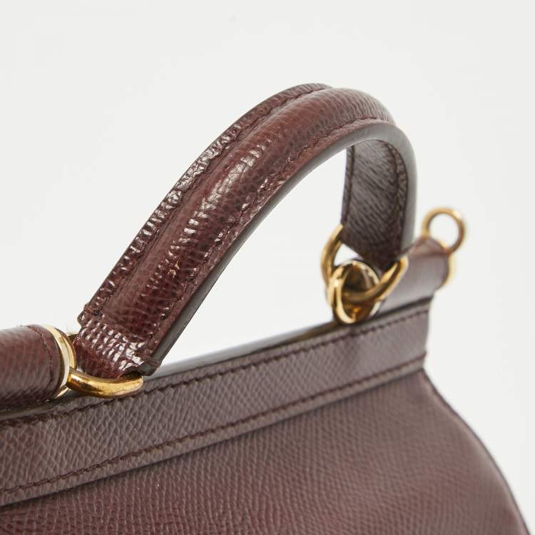 Pre Owned Dolce & Gabbana Burgundy Leather Mini Miss Sicily Top Handle Bag