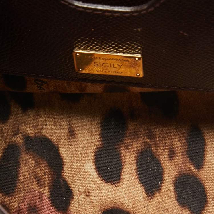 Pre Owned Dolce & Gabbana Burgundy Leather Mini Miss Sicily Top Handle Bag
