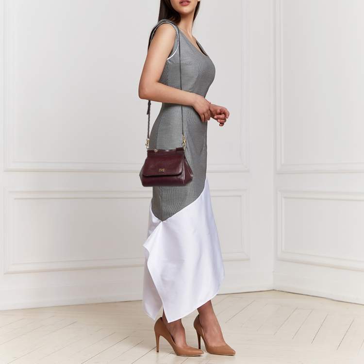 Pre Owned Dolce & Gabbana Burgundy Leather Mini Miss Sicily Top Handle Bag