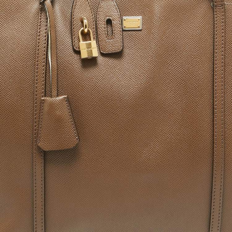 Pre Owned Dolce & Gabbana Dark Beige Leather Miss Escape Zip Tote