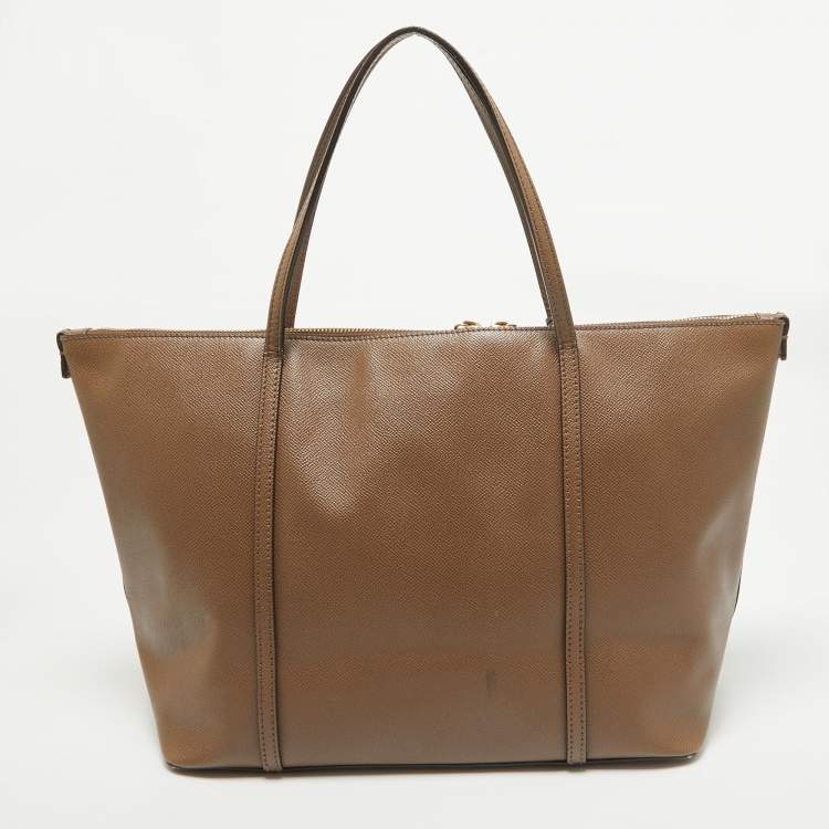 Pre Owned Dolce & Gabbana Dark Beige Leather Miss Escape Zip Tote