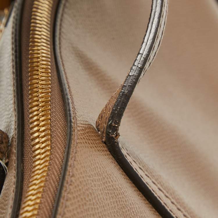 Pre Owned Dolce & Gabbana Dark Beige Leather Miss Escape Zip Tote