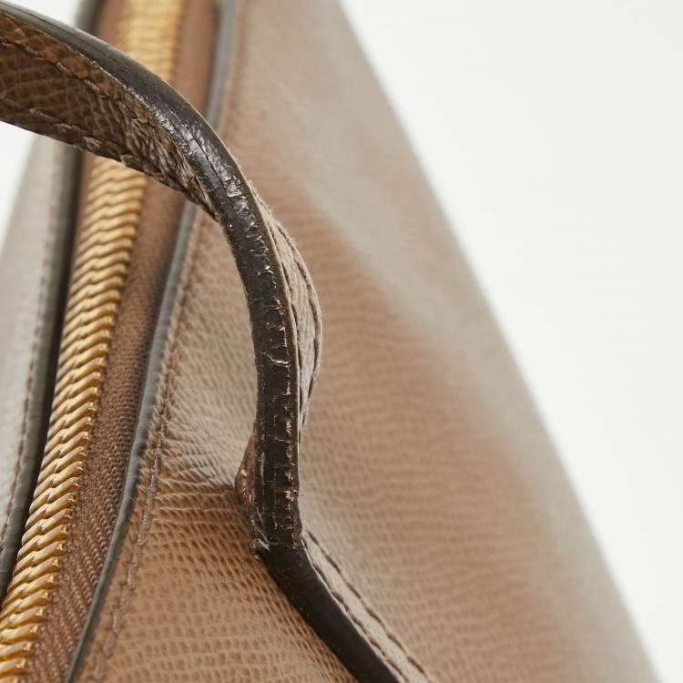 Pre Owned Dolce & Gabbana Dark Beige Leather Miss Escape Zip Tote