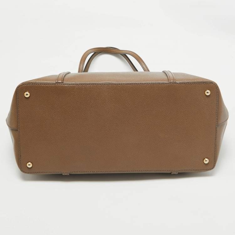 Pre Owned Dolce & Gabbana Dark Beige Leather Miss Escape Zip Tote