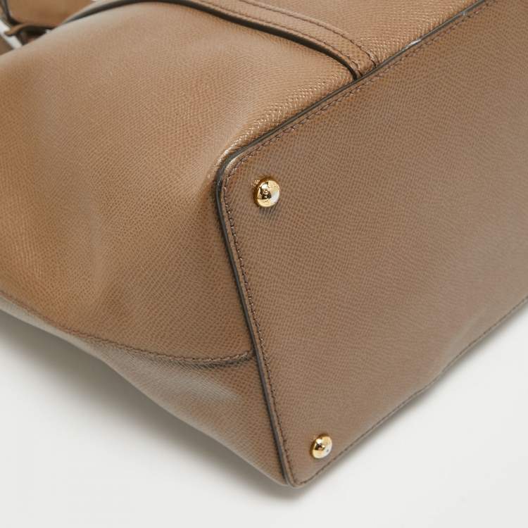 Pre Owned Dolce & Gabbana Dark Beige Leather Miss Escape Zip Tote
