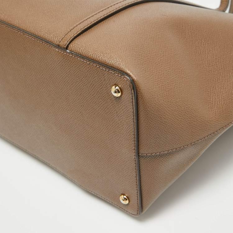 Pre Owned Dolce & Gabbana Dark Beige Leather Miss Escape Zip Tote