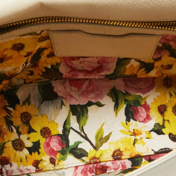 Pre Owned Dolce & Gabbana Off White Leather Medium Miss Sicily Top Handle Bag