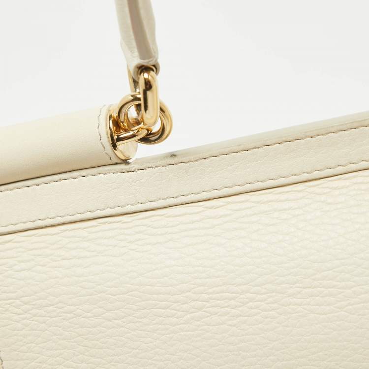 Pre Owned Dolce & Gabbana Off White Leather Medium Miss Sicily Top Handle Bag