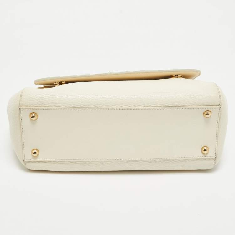 Pre Owned Dolce & Gabbana Off White Leather Medium Miss Sicily Top Handle Bag