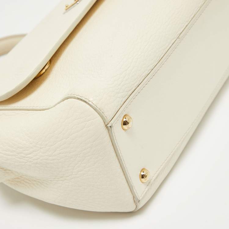 Pre Owned Dolce & Gabbana Off White Leather Medium Miss Sicily Top Handle Bag