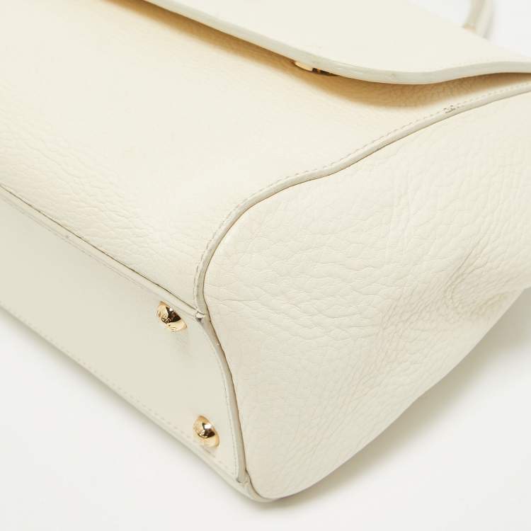 Pre Owned Dolce & Gabbana Off White Leather Medium Miss Sicily Top Handle Bag