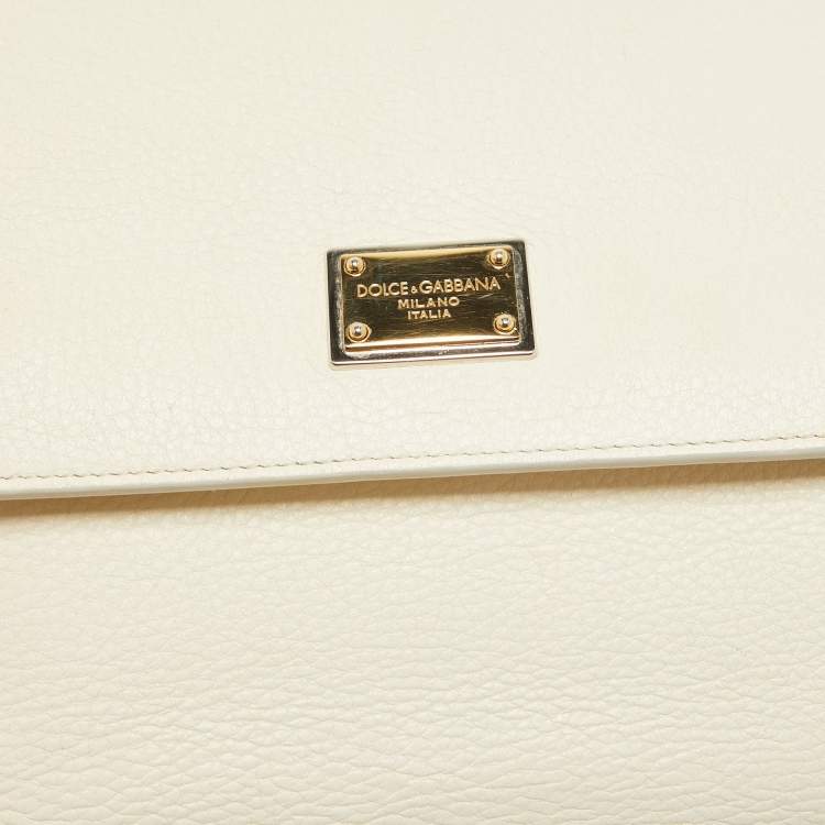 Pre Owned Dolce & Gabbana Off White Leather Medium Miss Sicily Top Handle Bag
