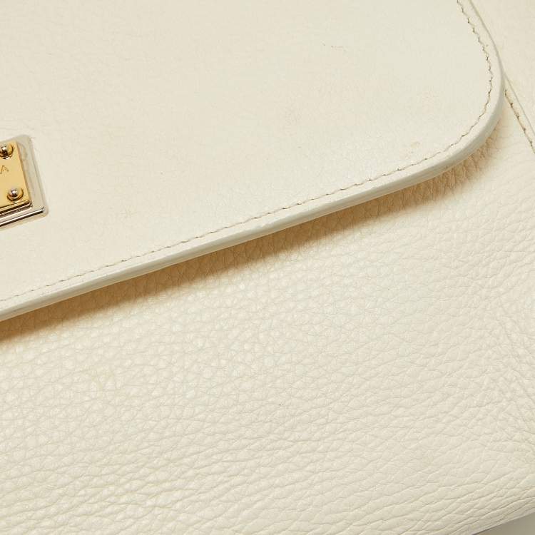 Pre Owned Dolce & Gabbana Off White Leather Medium Miss Sicily Top Handle Bag
