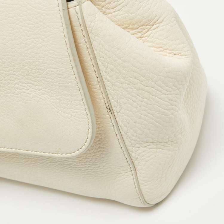 Pre Owned Dolce & Gabbana Off White Leather Medium Miss Sicily Top Handle Bag