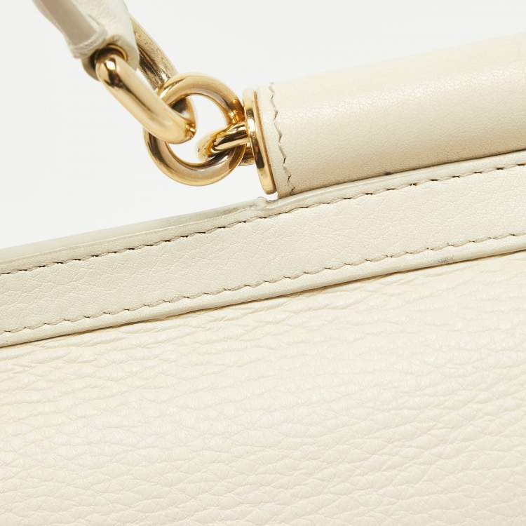 Pre Owned Dolce & Gabbana Off White Leather Medium Miss Sicily Top Handle Bag