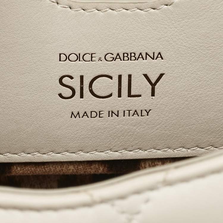 مملوكة مسبقًا Dolce & Gabbana White Quilted Leather Small Miss Sicily Top Handle Bag