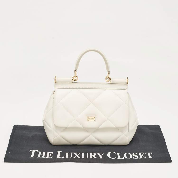 مملوكة مسبقًا Dolce & Gabbana White Quilted Leather Small Miss Sicily Top Handle Bag
