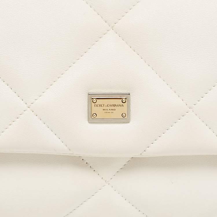 مملوكة مسبقًا Dolce & Gabbana White Quilted Leather Small Miss Sicily Top Handle Bag