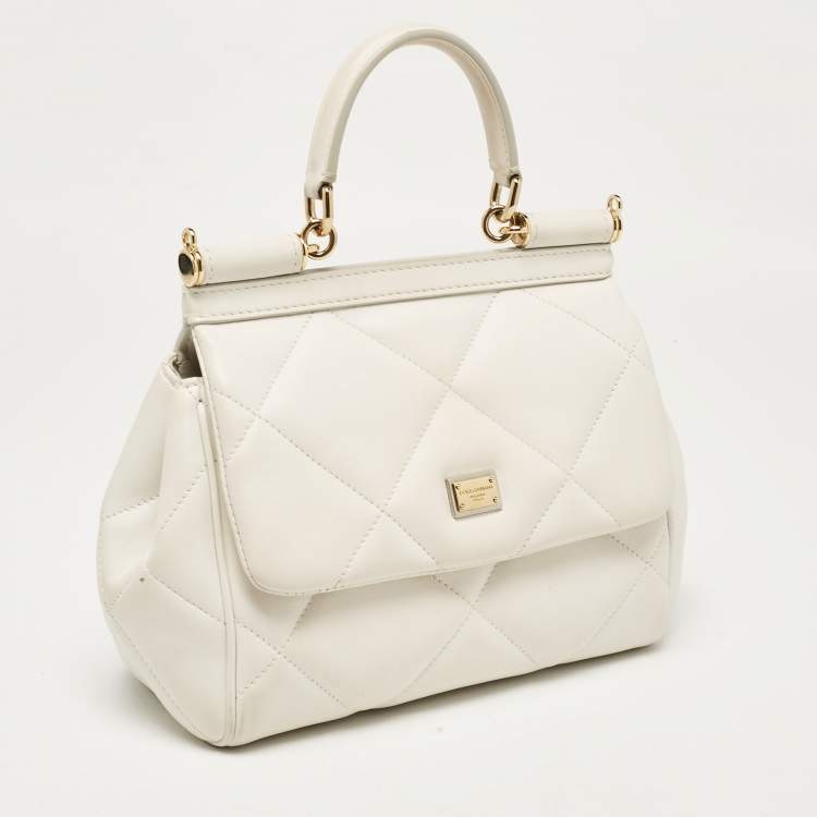 مملوكة مسبقًا Dolce & Gabbana White Quilted Leather Small Miss Sicily Top Handle Bag