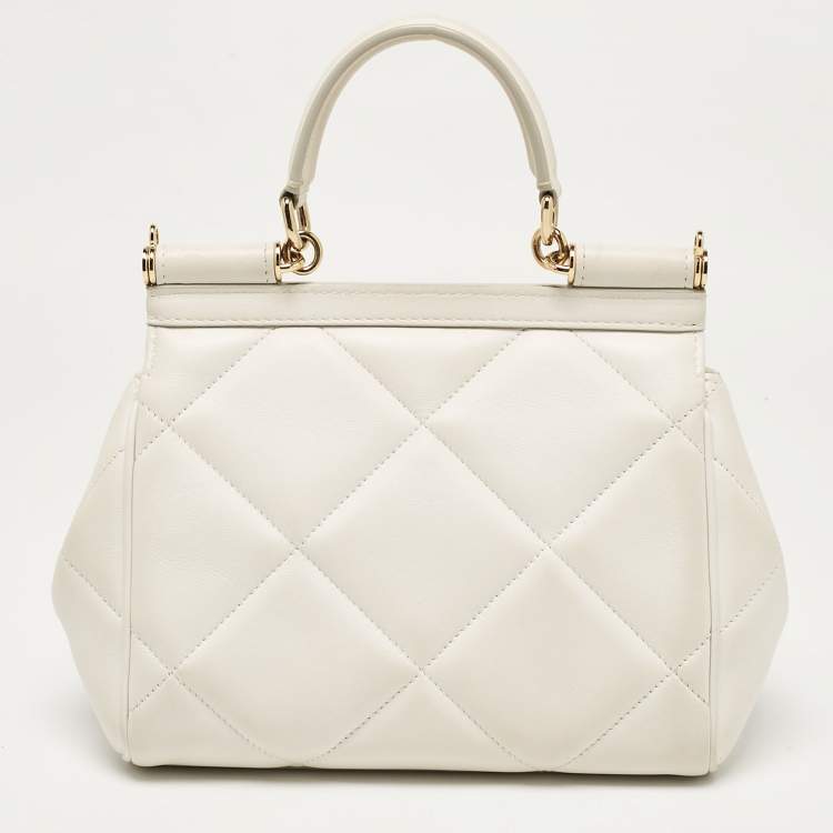 مملوكة مسبقًا Dolce & Gabbana White Quilted Leather Small Miss Sicily Top Handle Bag