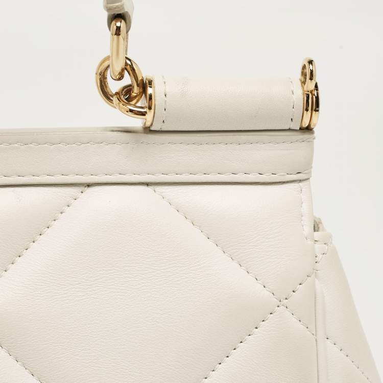 مملوكة مسبقًا Dolce & Gabbana White Quilted Leather Small Miss Sicily Top Handle Bag