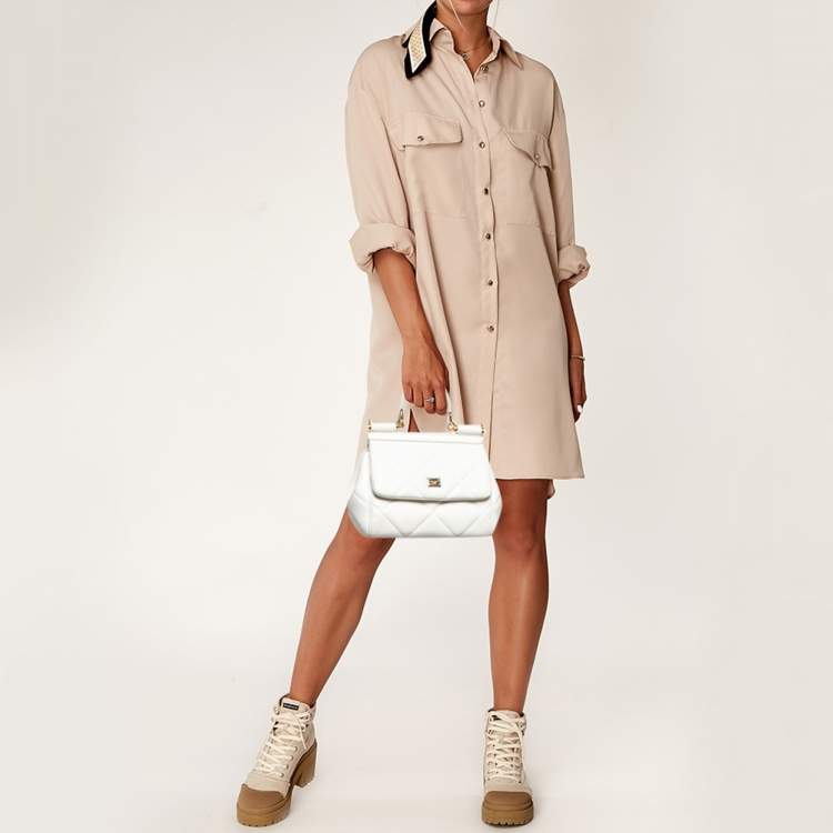 مملوكة مسبقًا Dolce & Gabbana White Quilted Leather Small Miss Sicily Top Handle Bag