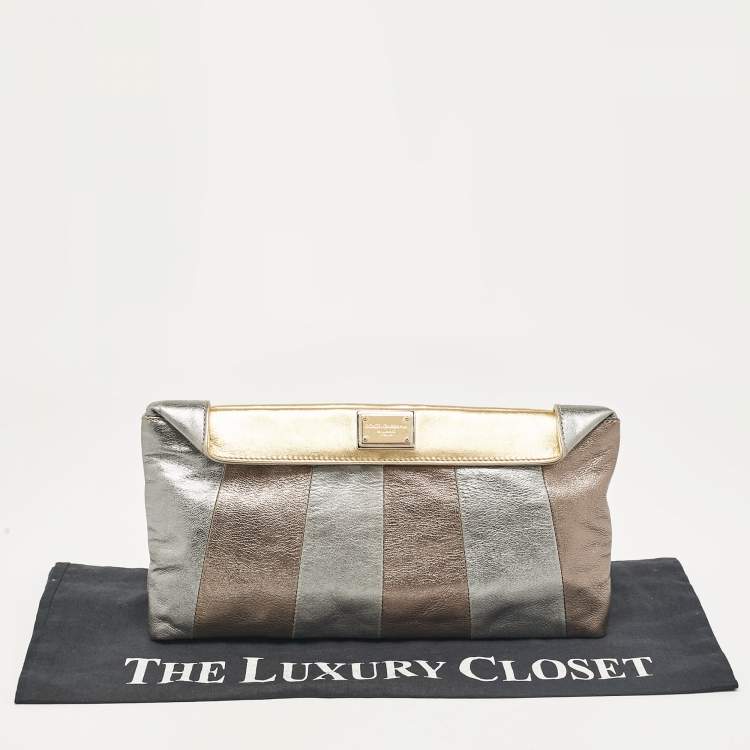 Pre Owned Dolce & Gabbana Metallic Multicolor Leather Miss Beams Clutch