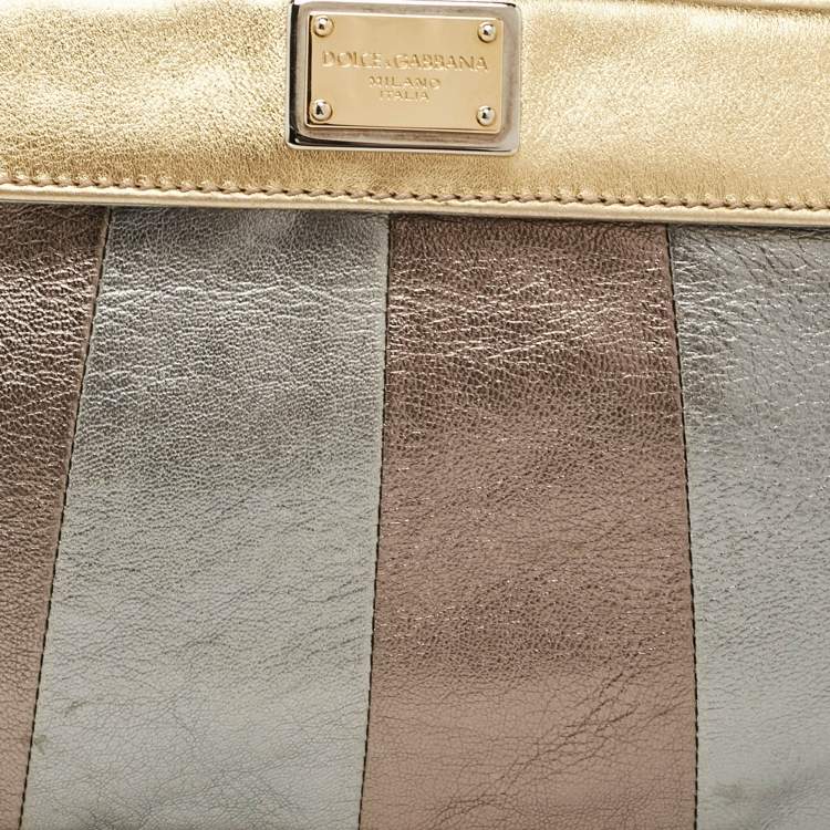 Pre Owned Dolce & Gabbana Metallic Multicolor Leather Miss Beams Clutch