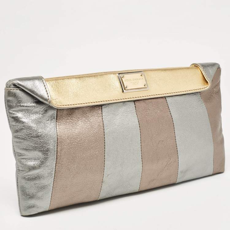 Pre Owned Dolce & Gabbana Metallic Multicolor Leather Miss Beams Clutch