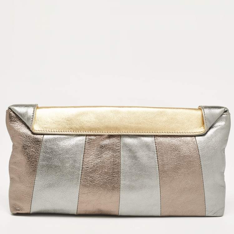 Pre Owned Dolce & Gabbana Metallic Multicolor Leather Miss Beams Clutch