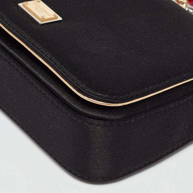 Pre Owned Dolce & Gabbana Black Satin Flap Chain Shoulder Bag